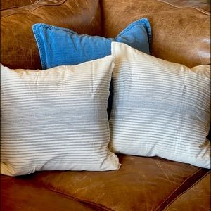 2 ikea Ispigg pillow covers ivory & blue stripes.